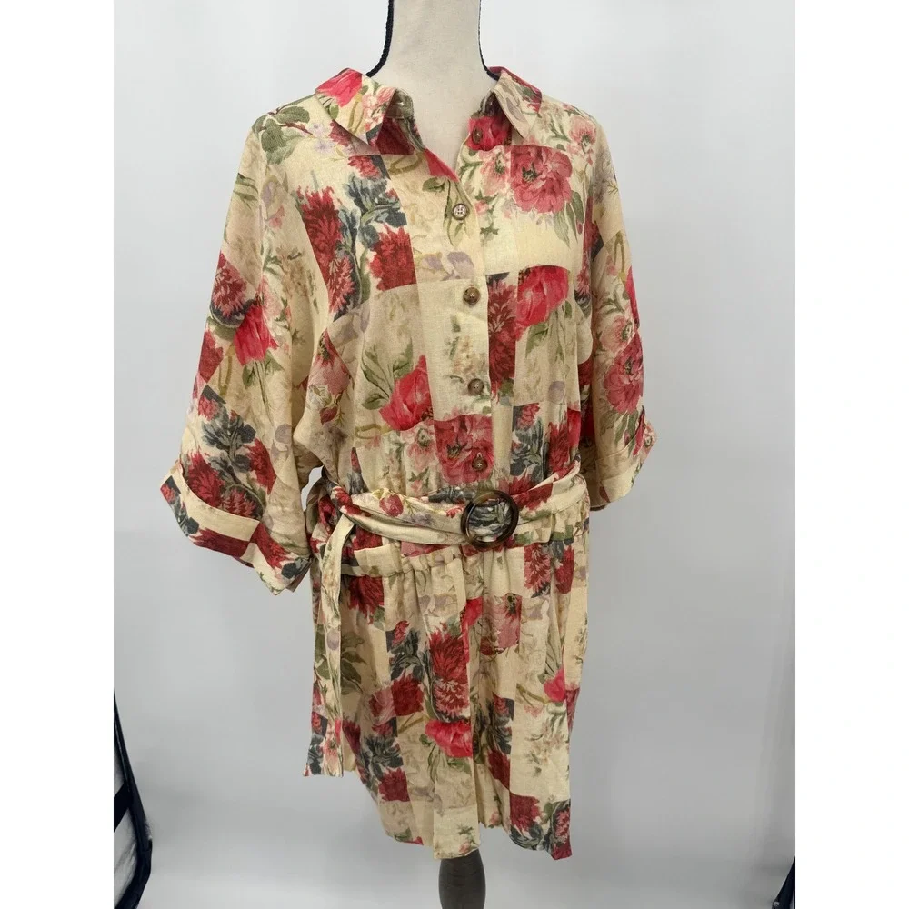 Sezane Short Ruby Romper Women Size 14 Maxi Fleurs Patchwork Floral Belted